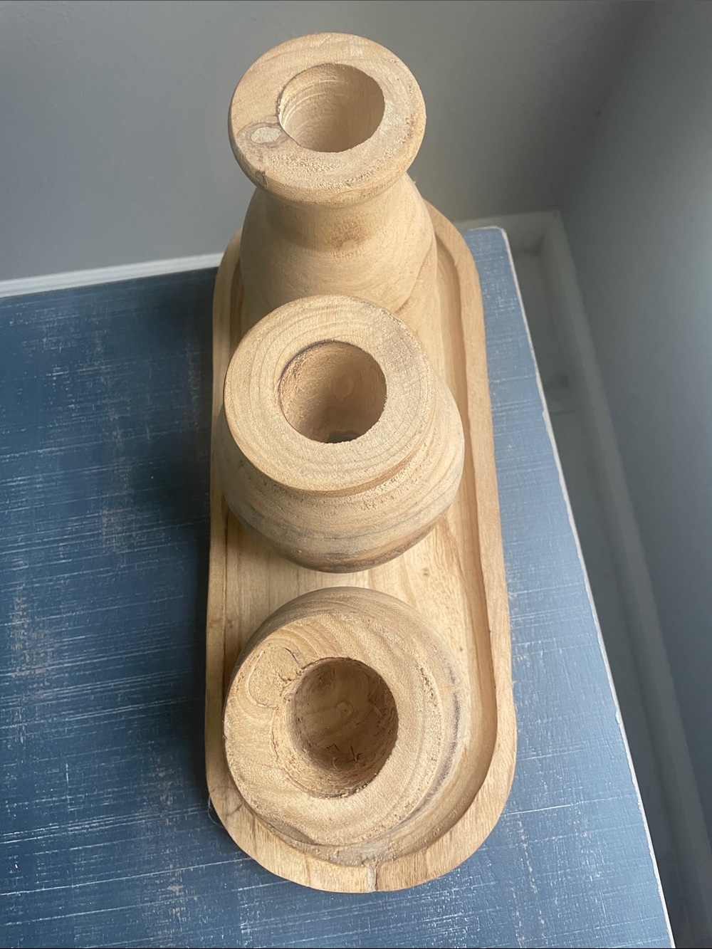 Mud Pie Natural Wood Trio Vases in Light Wood Tones - Picture 2 of 8